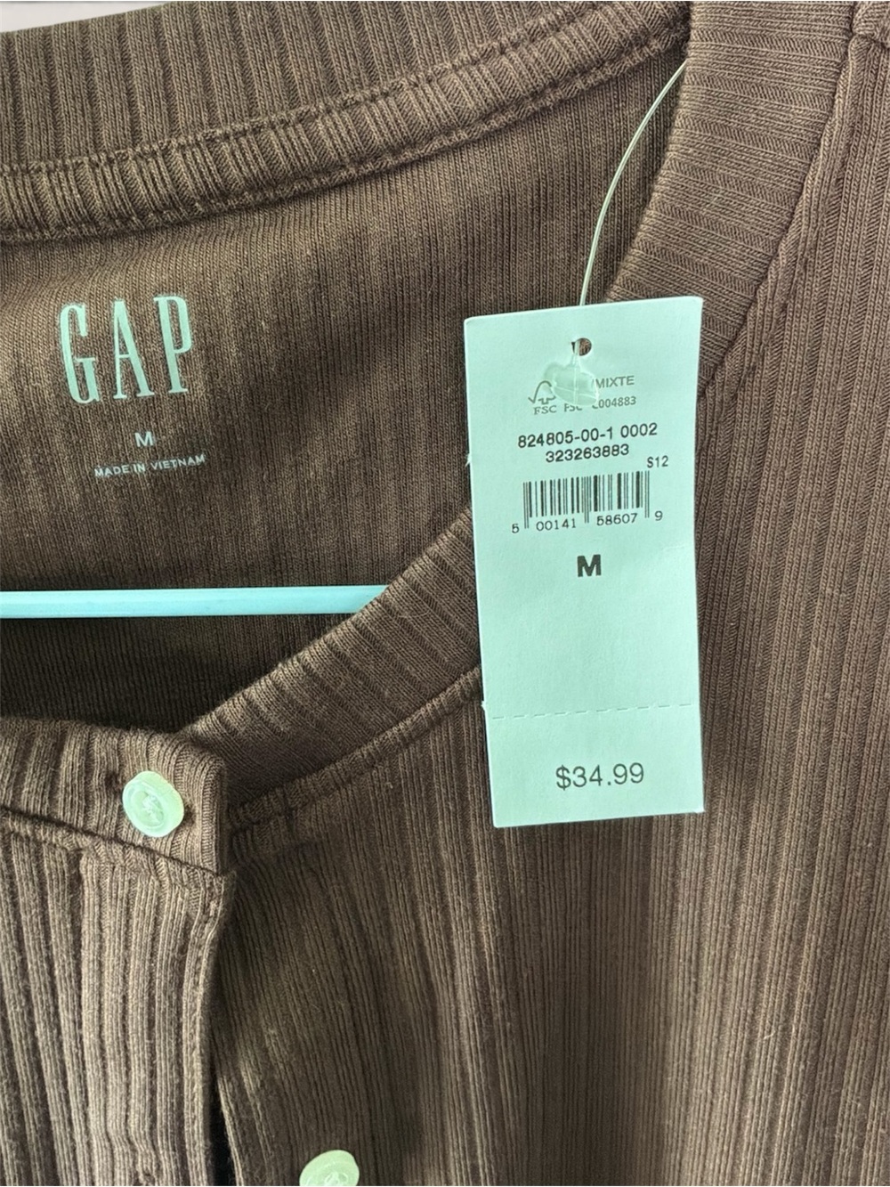 GAP Ribbed Button Cardigan — Brown size medium - Picture 2 of 4